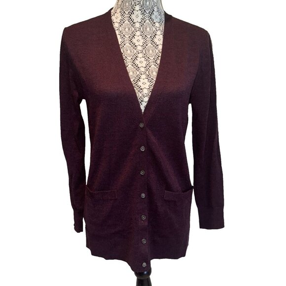 Banana Republic Cardigan 100% Merino Wool V-Neck burgundy Button Womens Sz Small - Picture 1 of 15